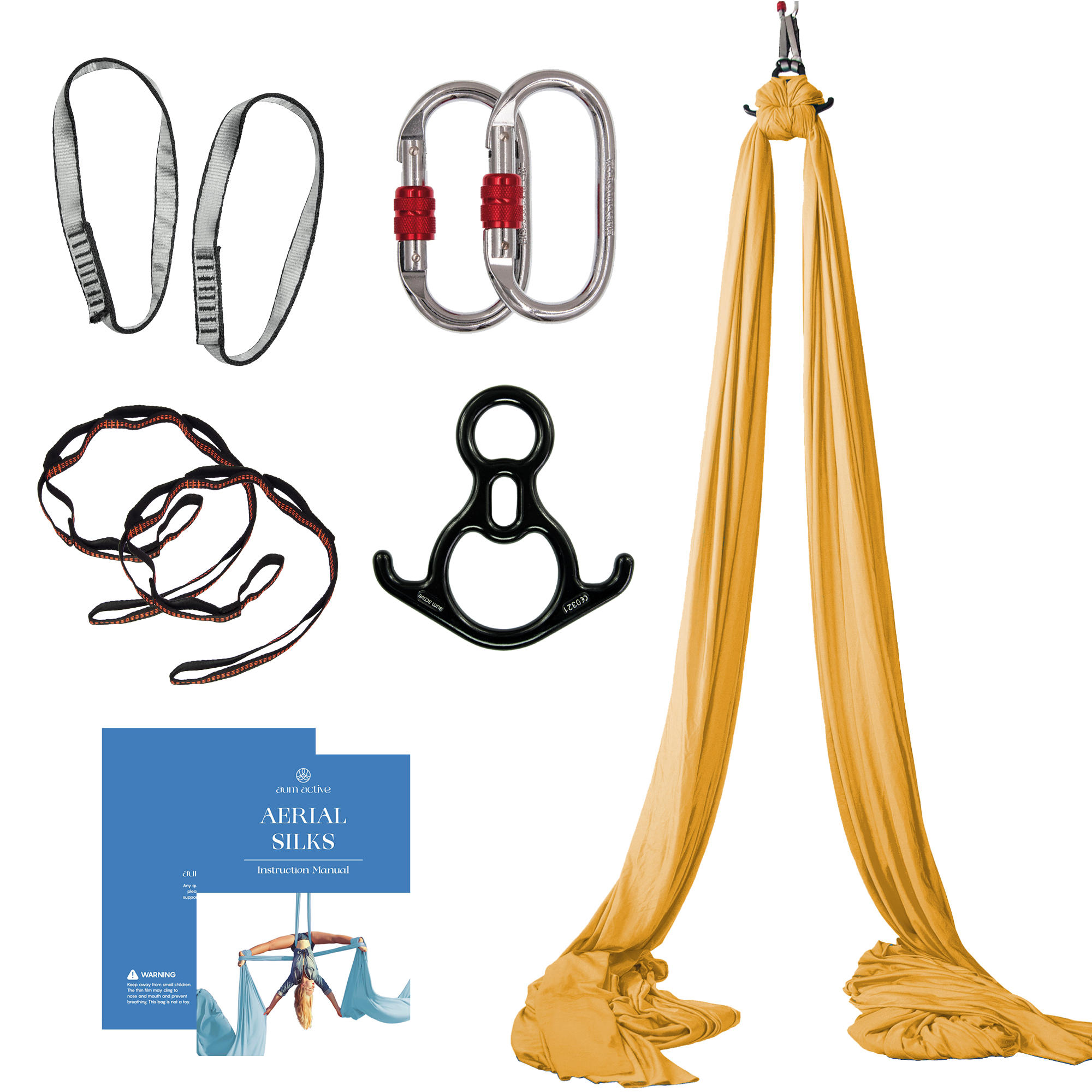 aum active Aerial Silks Starter Kit - Durable 9 Yards of Aerial Yoga  Hammock with Hardware & Guide - Aerial Swing for Acrobatic Flying Yoga &  All Levels (Aerial Rigging Point Up